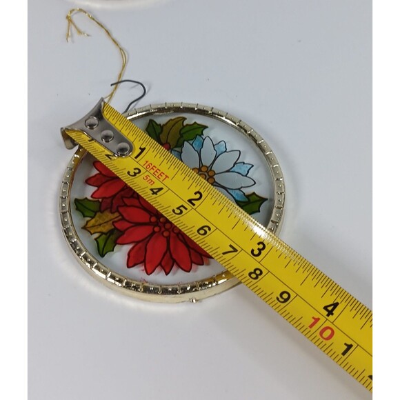 Suncatcher Christmas Ornament Lot Santa Claus Bear Bells Poinsetta Flowers Lot - Picture 4 of 9